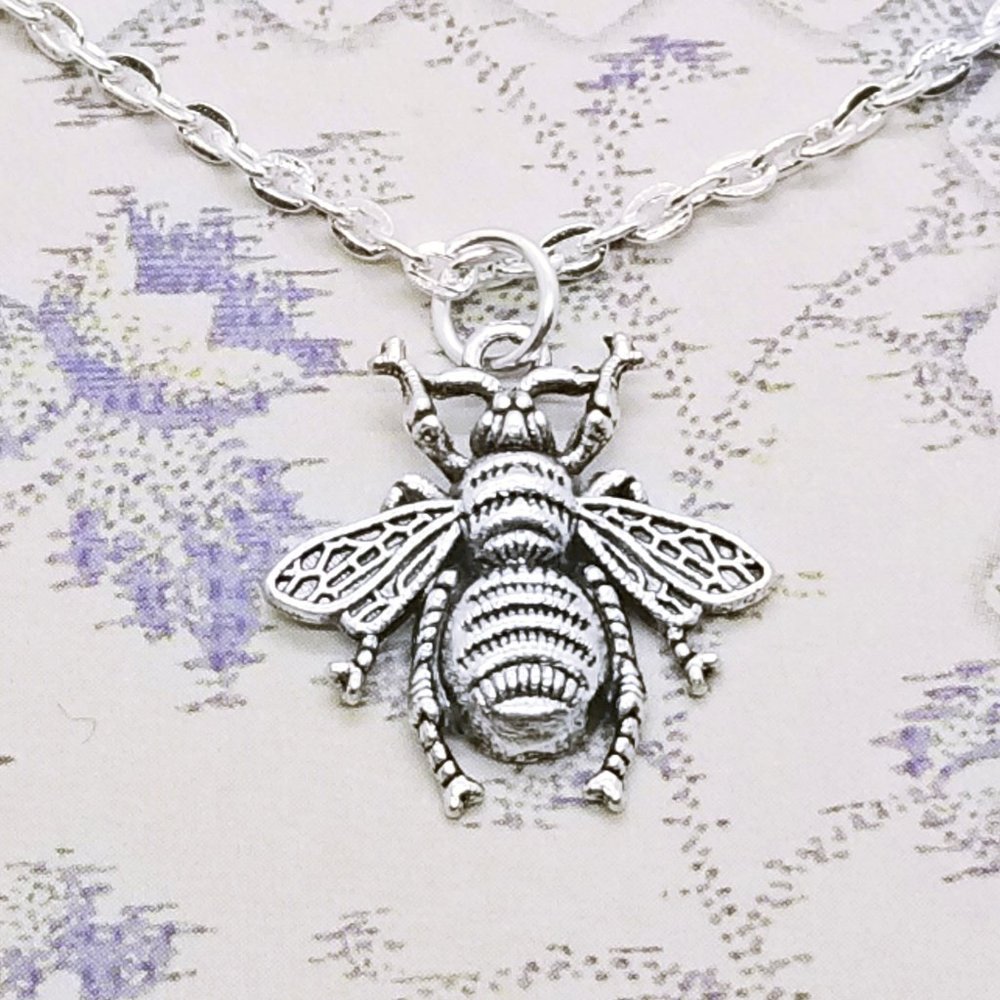 Silver Textured Bee Necklace
